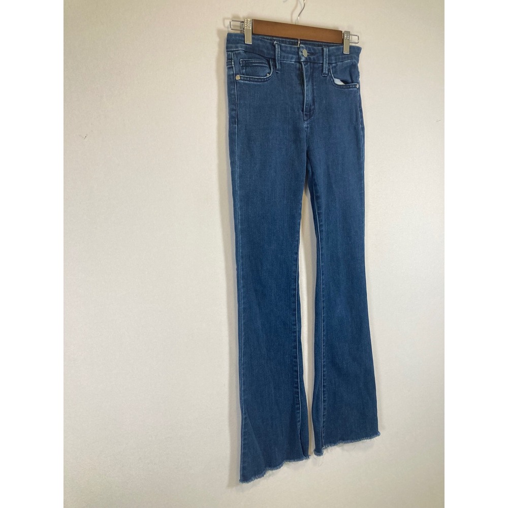 Boho Chic BCBGMAXAZRIA Womens 25 Blue High Rise Raw Hem Flare Jeans RMH2232107 - Picture 11 of 12